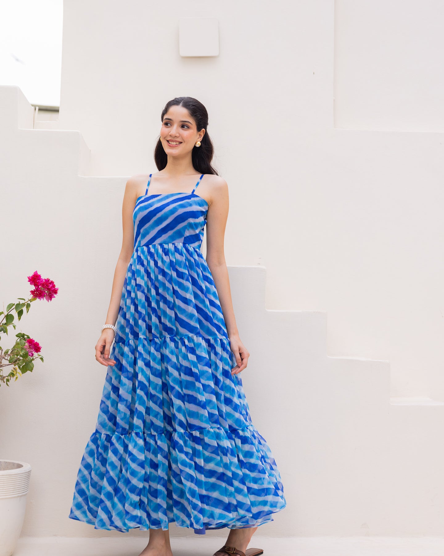 Blue Lahariya Chiffon Dress