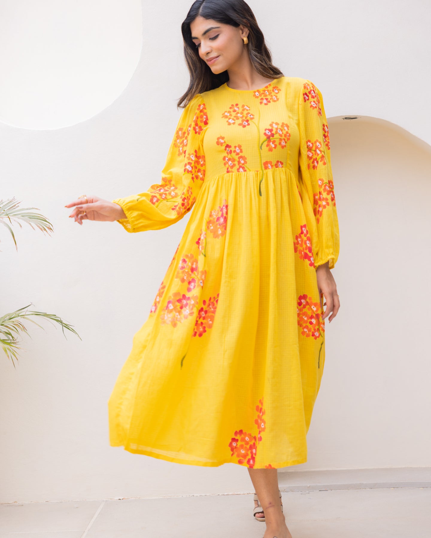 Mustard Floral Kota Dress