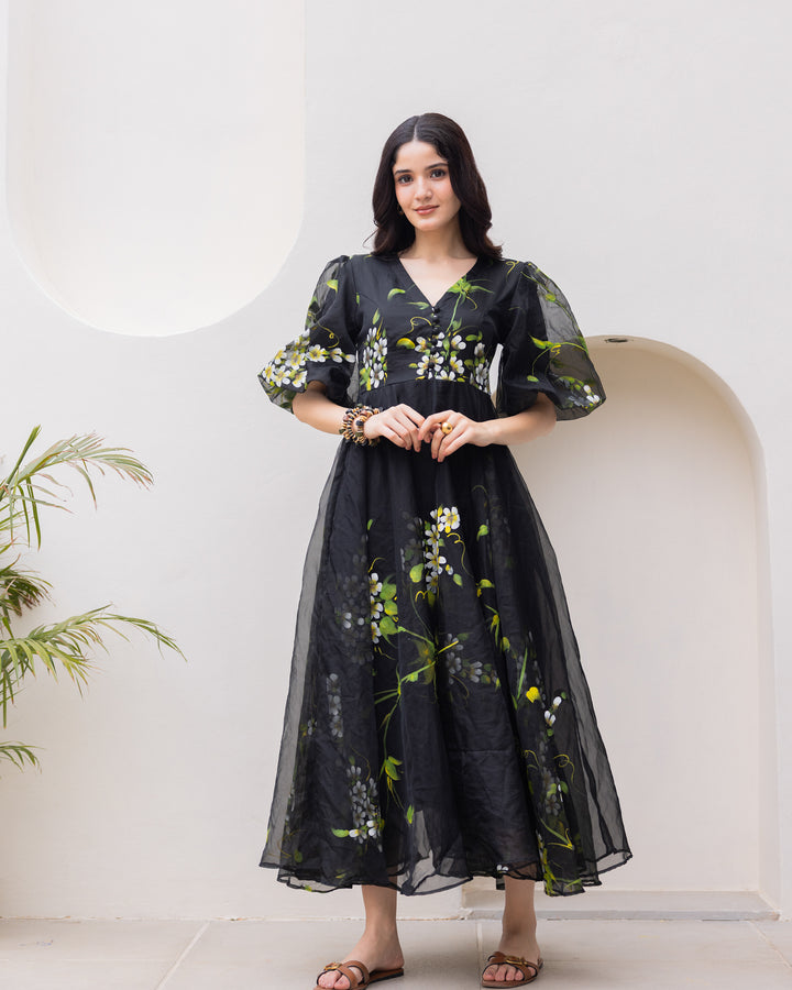 Black Organza Floral Dress