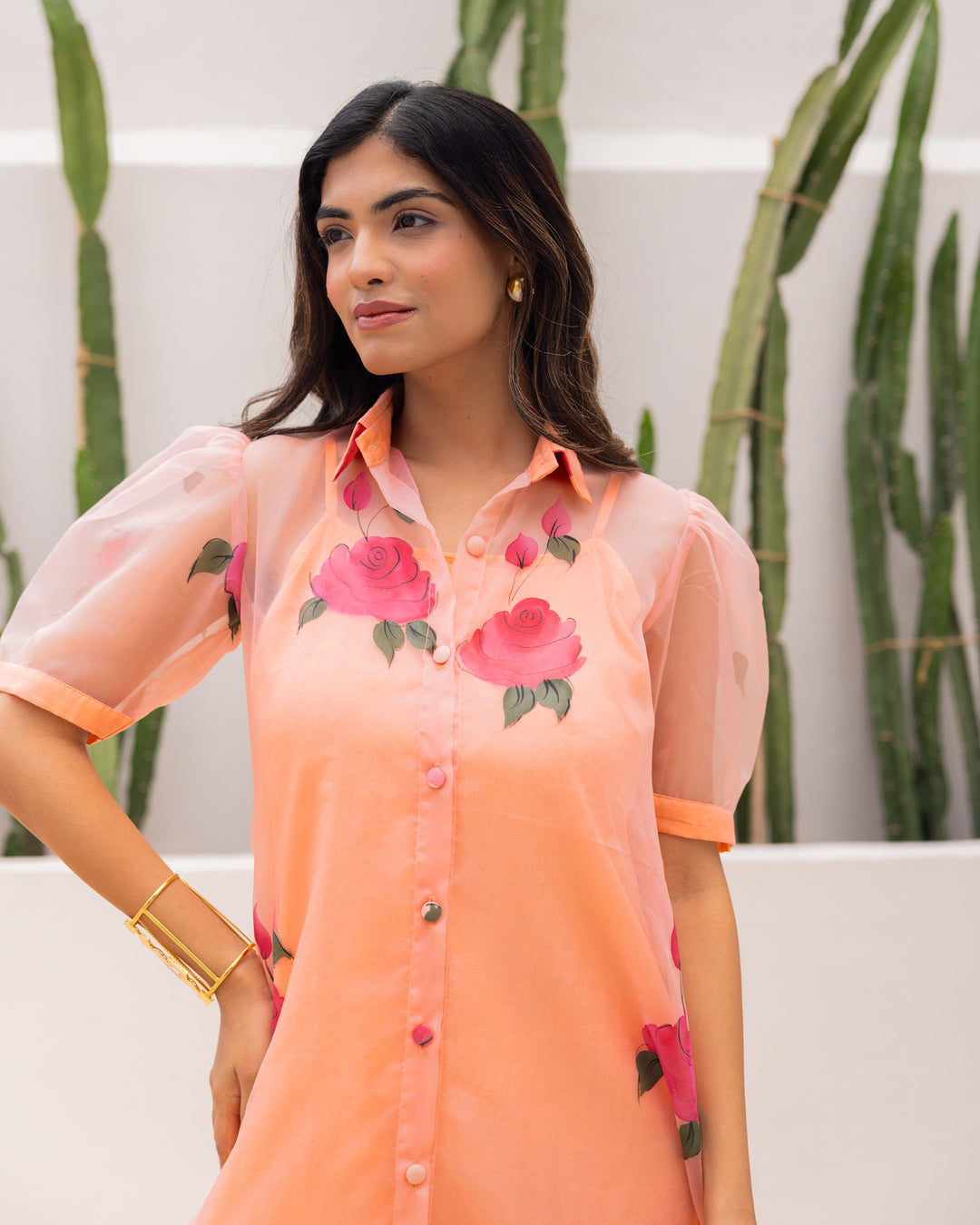 Peach Organza Shirt Dress