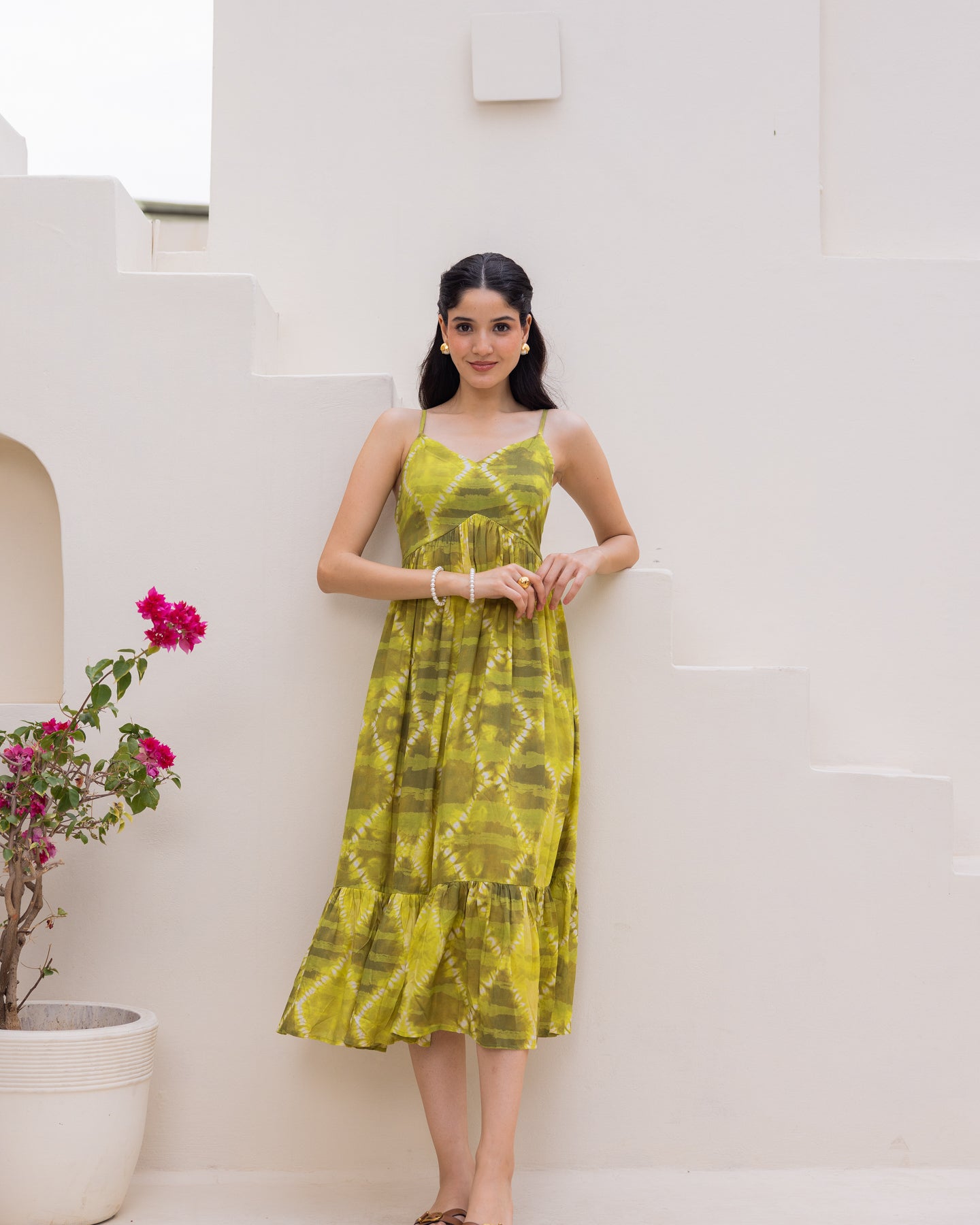 Buy Green Tie Dye Tiered dressOnline In India Ambraee Buy Green Tie Dye Tiered dressOnline In India Ambraee