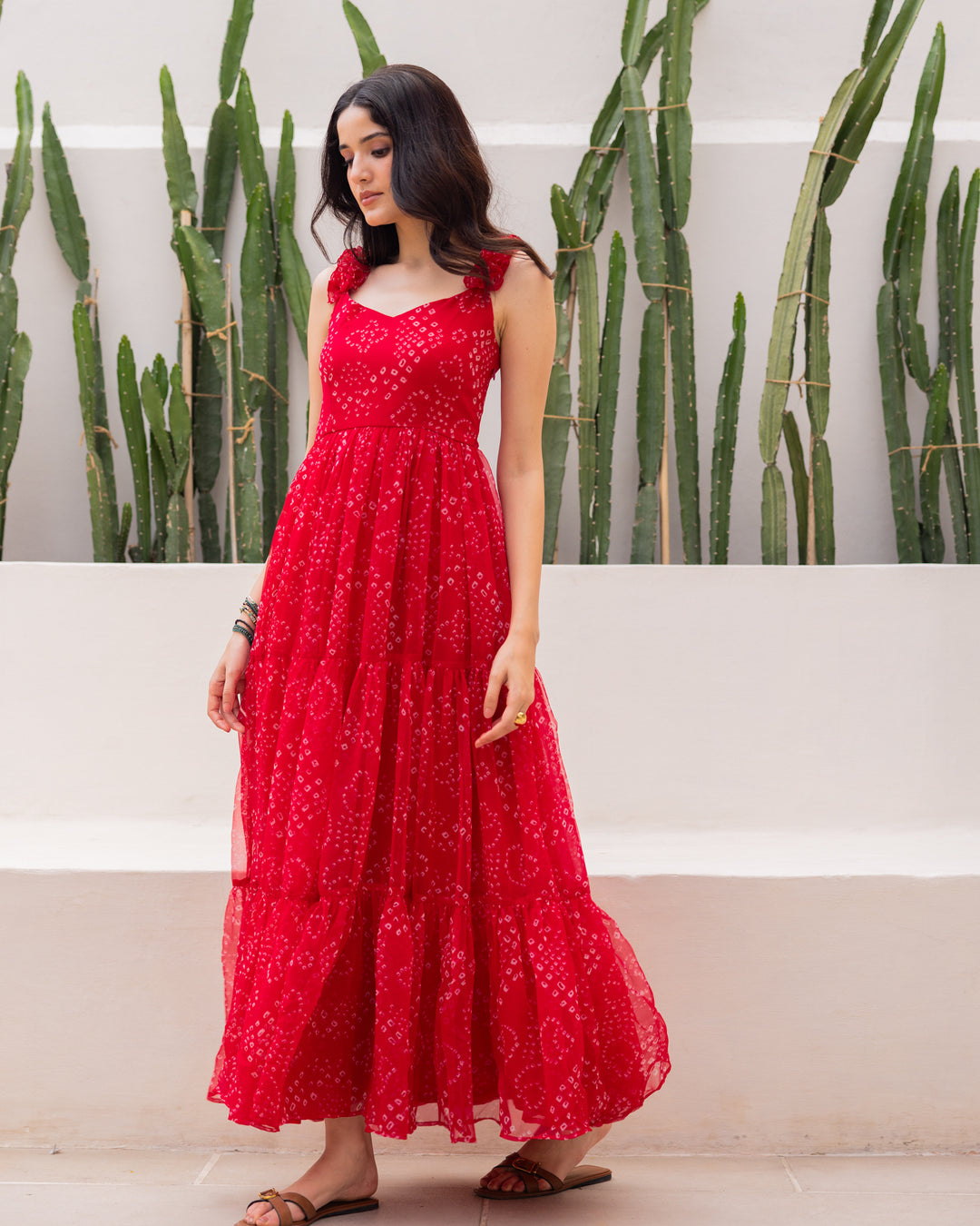 Red chiffon Bandhani Dress