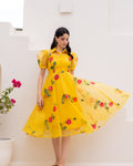 Mustard Organza Floral Dress