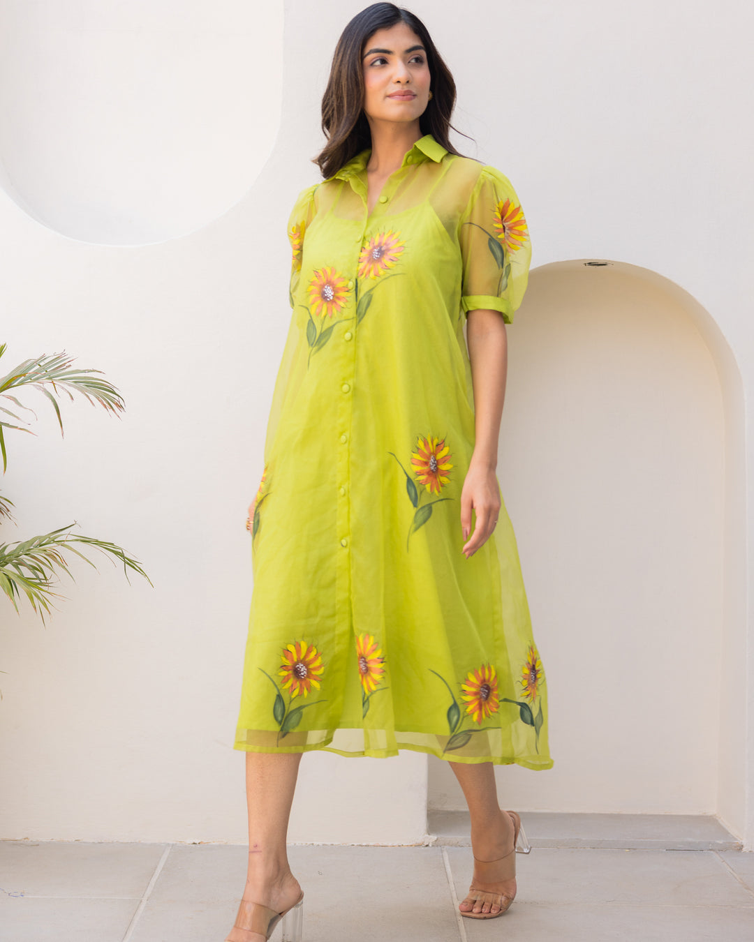 Lime Organza Shirt Dress
