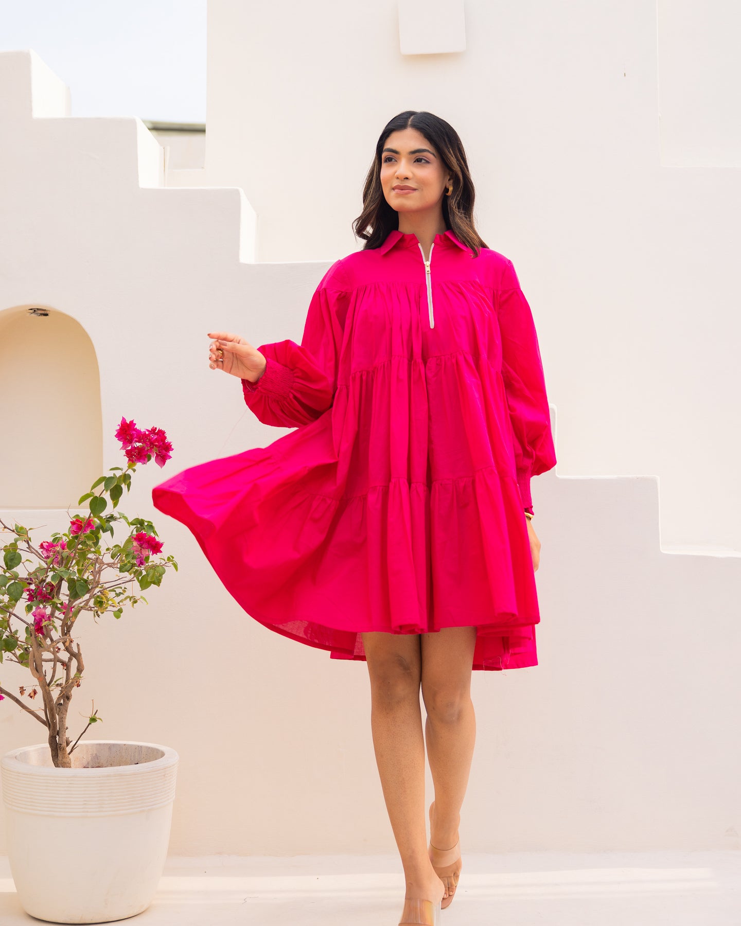 Pink Tiered Shirt Dress