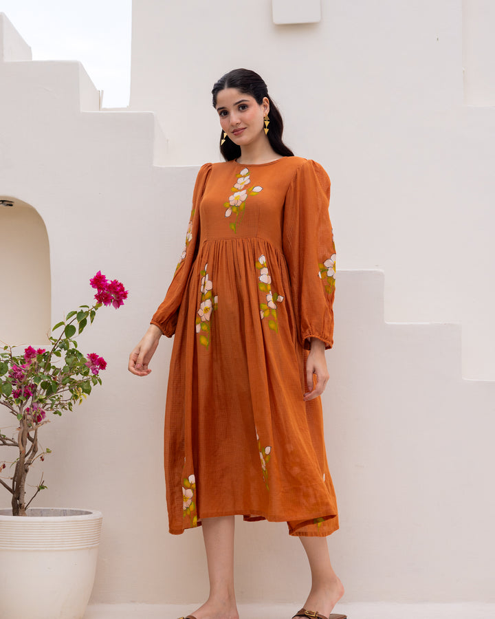Brown Floral Handpaint Kota Dress