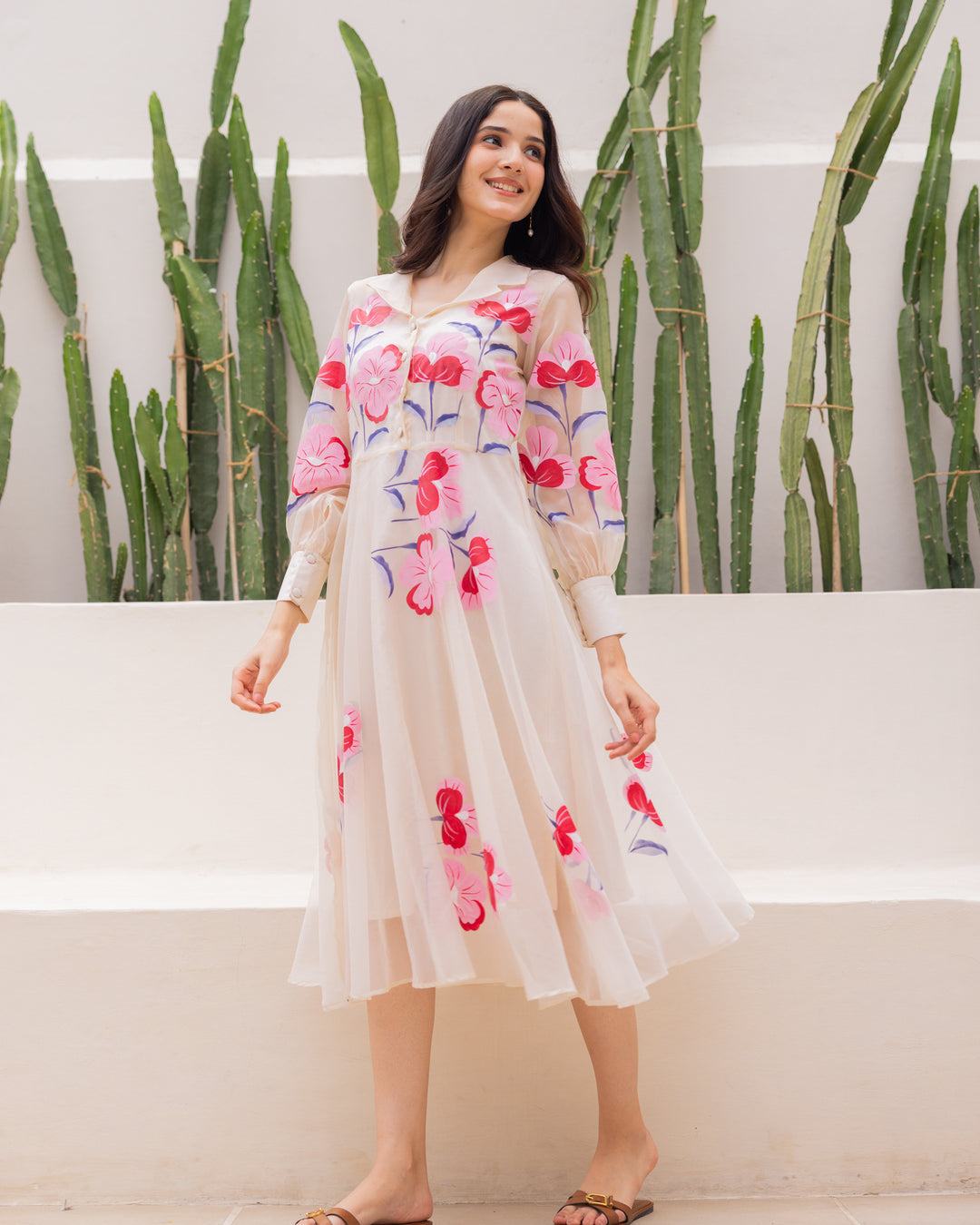 Off-white Organza Floral Dress
