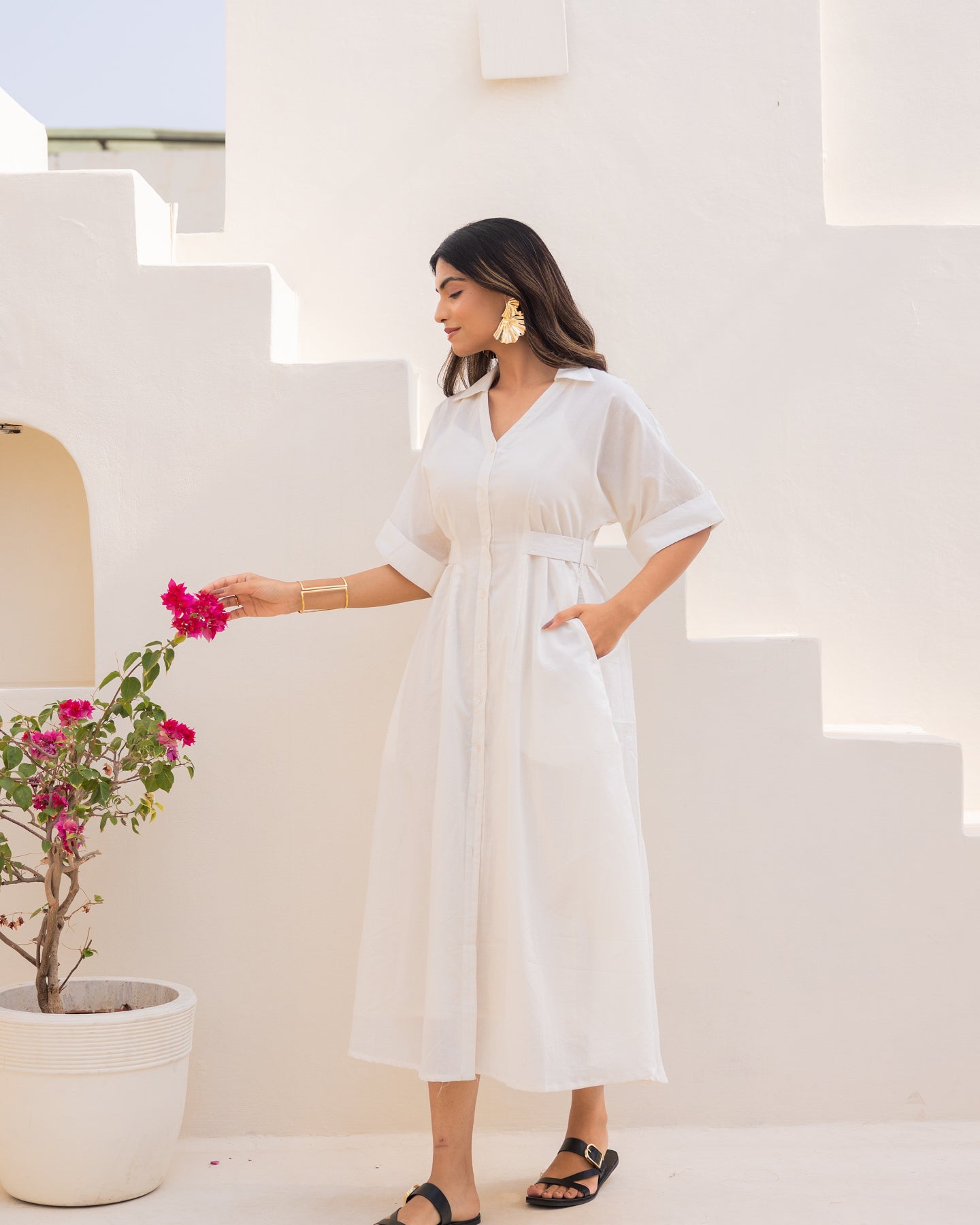 Off-white Maxi Shirt Dress