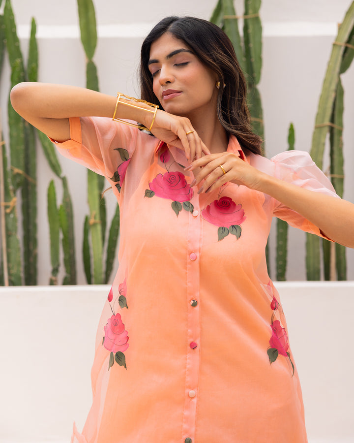 Peach Organza Shirt Dress