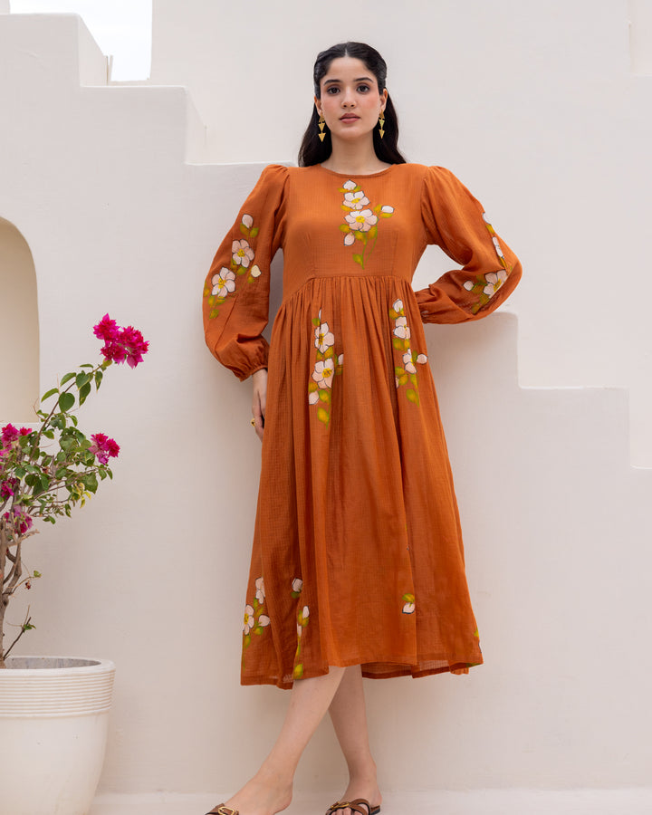 Brown Floral Handpaint Kota Dress