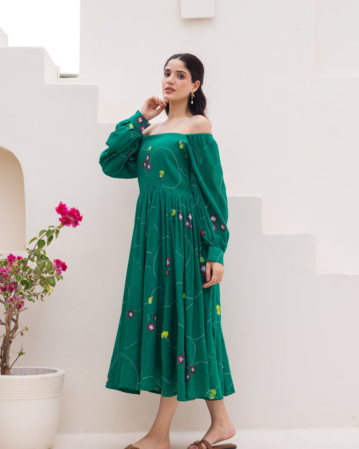 Deep Green Floral Dress