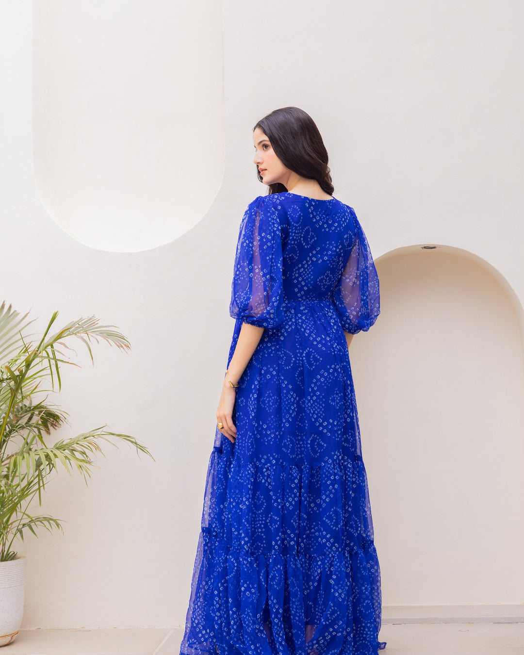 Blue Bandhani Maxi Dress