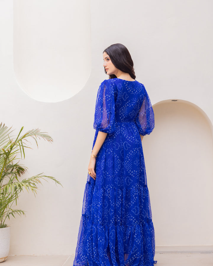 Blue Bandhani Maxi Dress