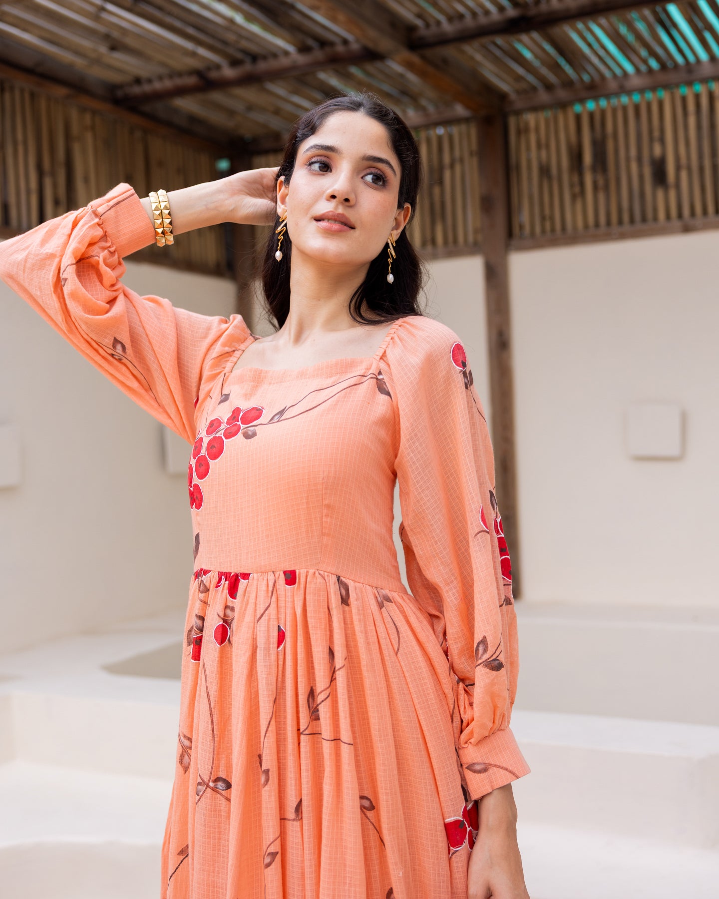 Peach Floral Kota Dress