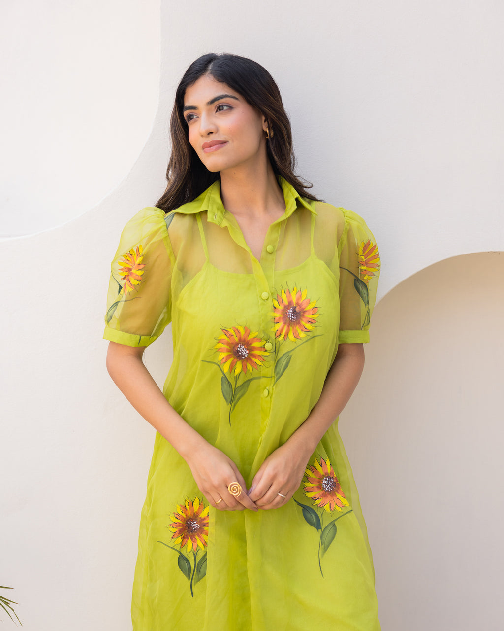 Lime Organza Shirt Dress