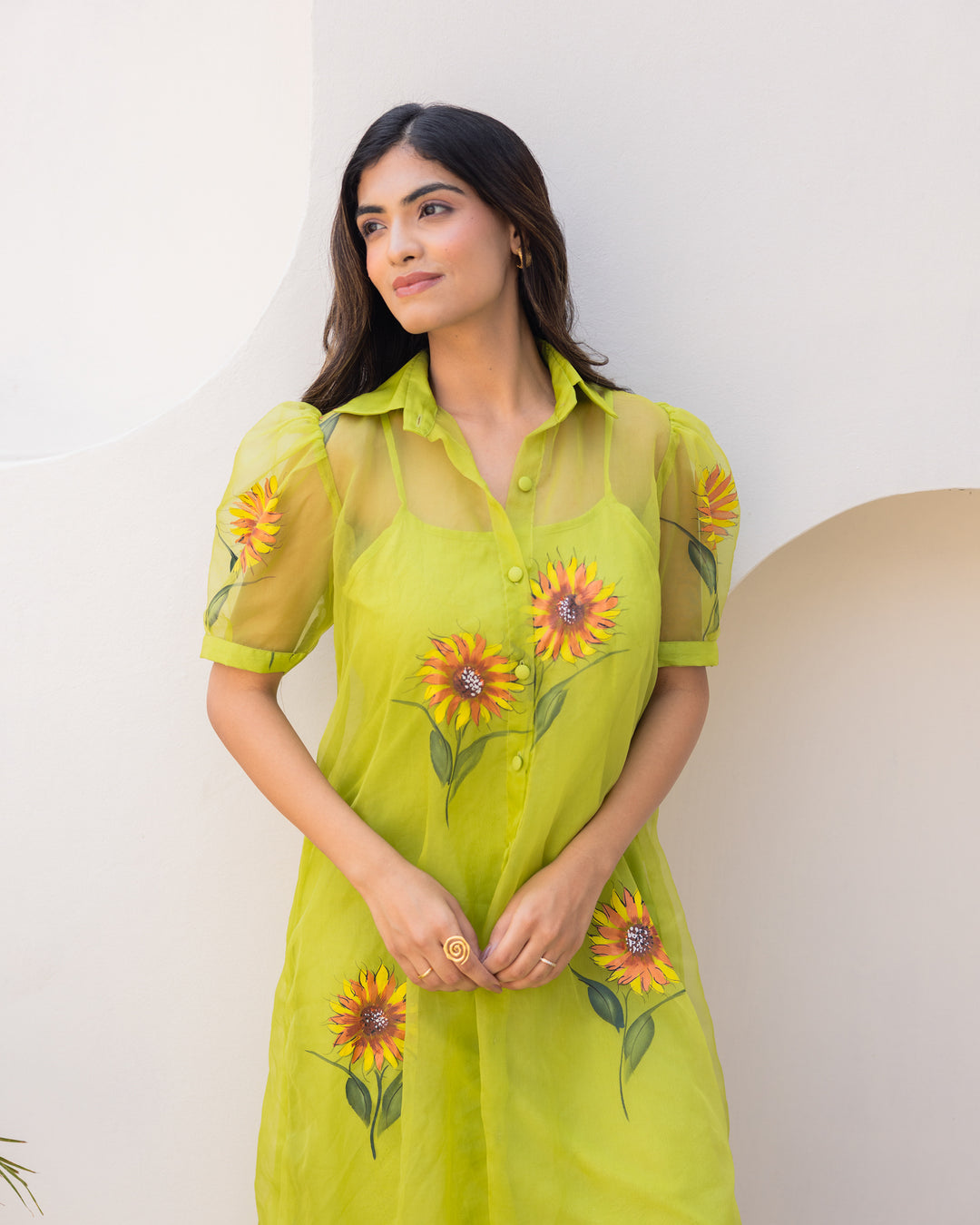Lime Organza Shirt Dress