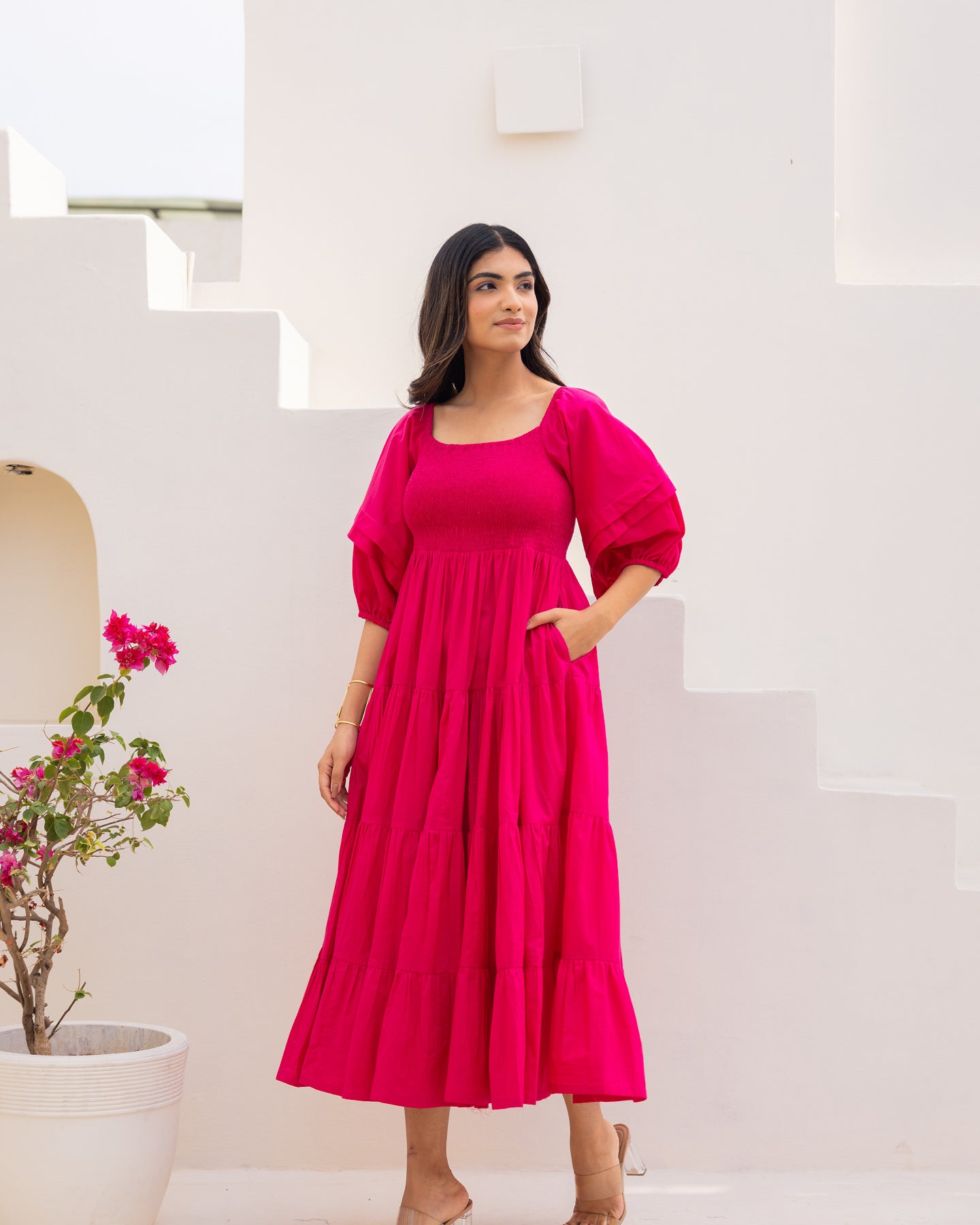 Hot Pink Tiered Dress