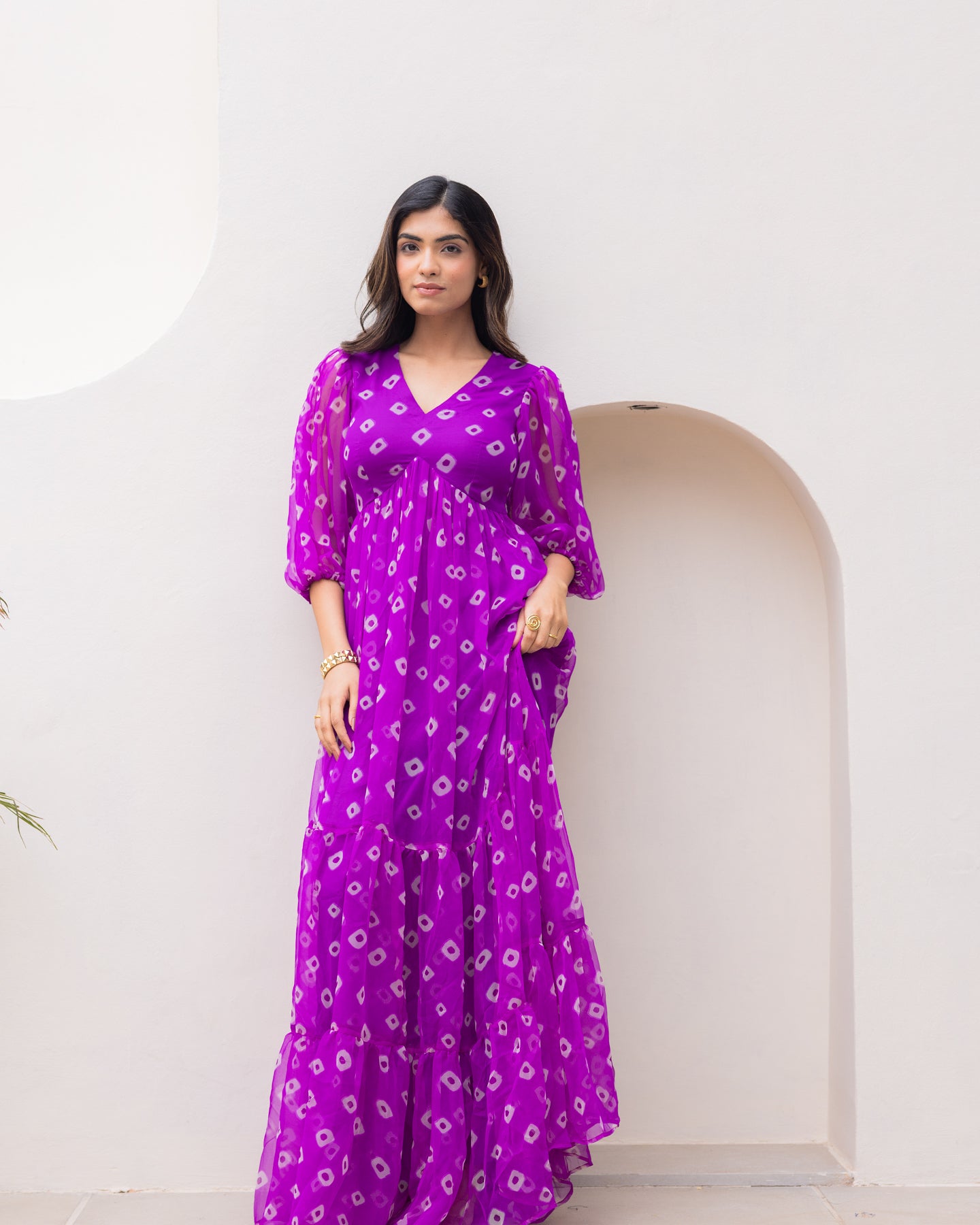 Bandhani Purple Maxi Dress