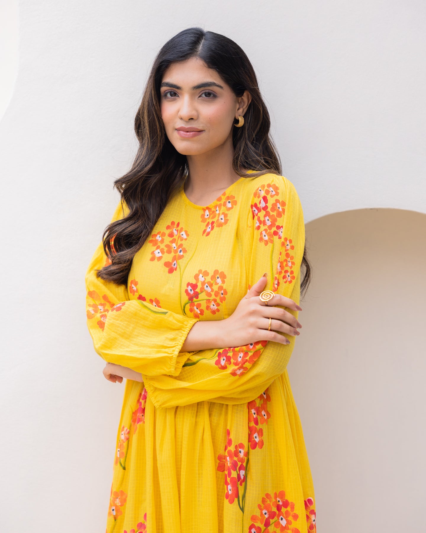 Mustard Floral Kota Dress
