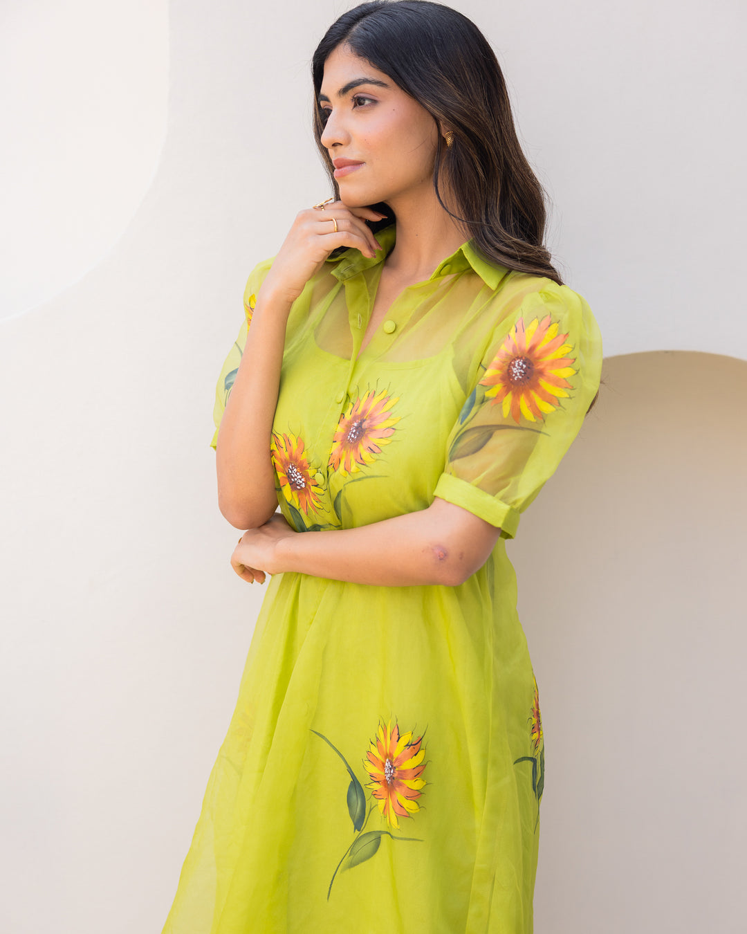 Lime Organza Shirt Dress