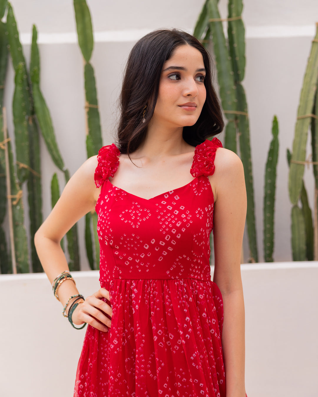 Red chiffon Bandhani Dress