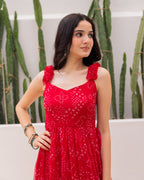 Red chiffon Bandhani Dress