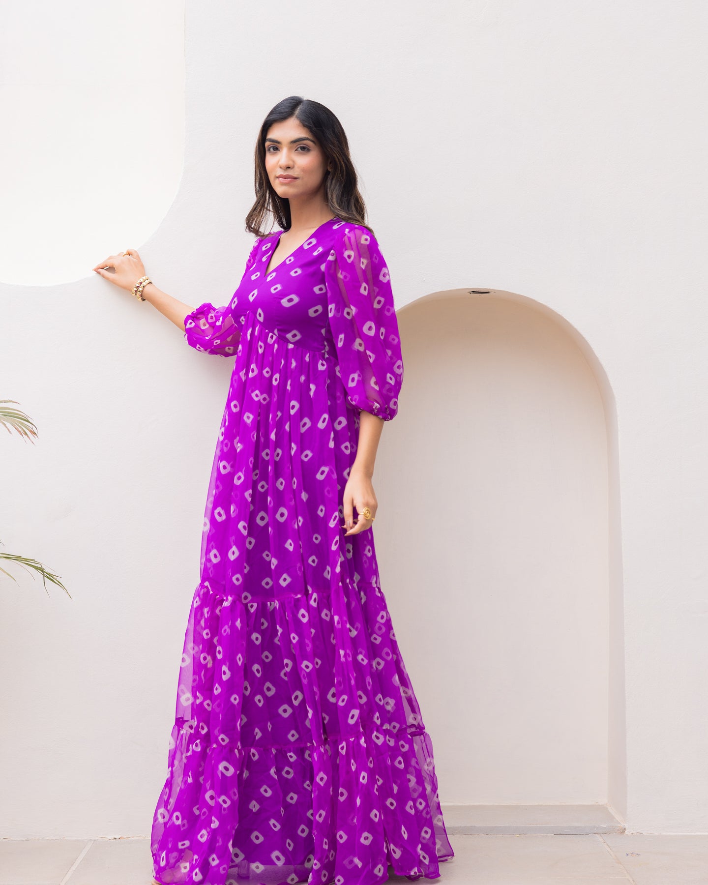 Bandhani Purple Maxi Dress
