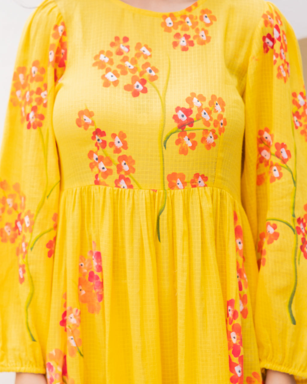 Mustard Floral Kota Dress