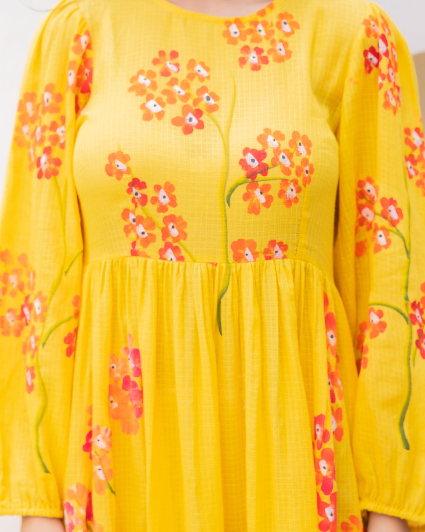 Mustard Floral Kota Dress