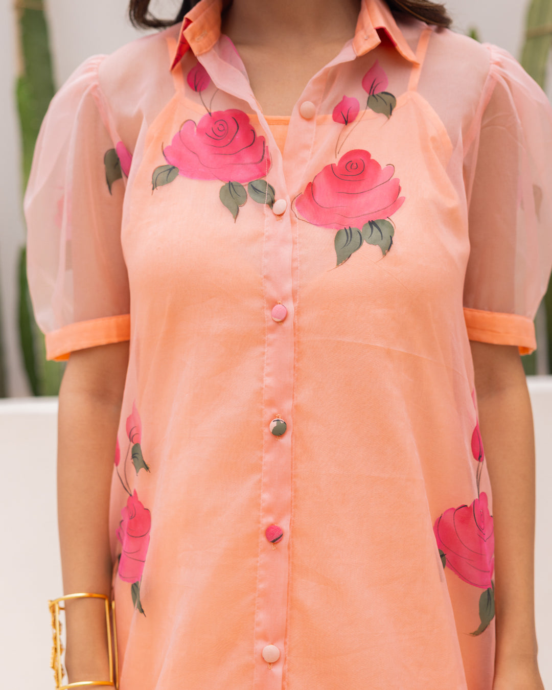 Peach Organza Shirt Dress