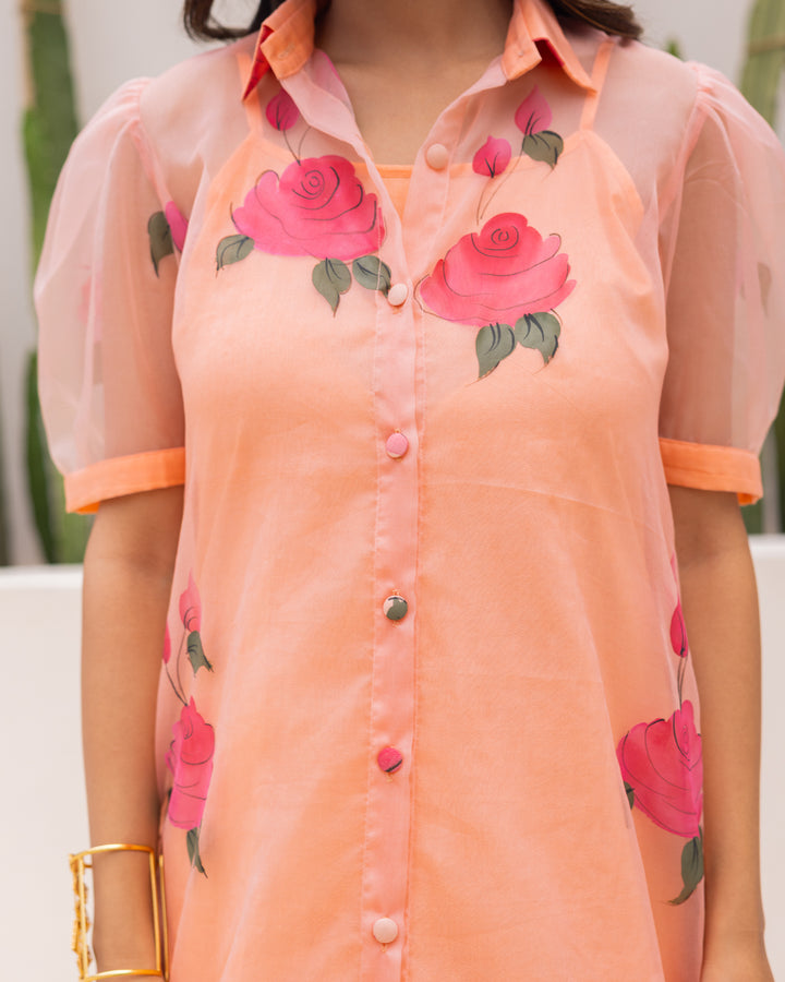 Peach Organza Shirt Dress