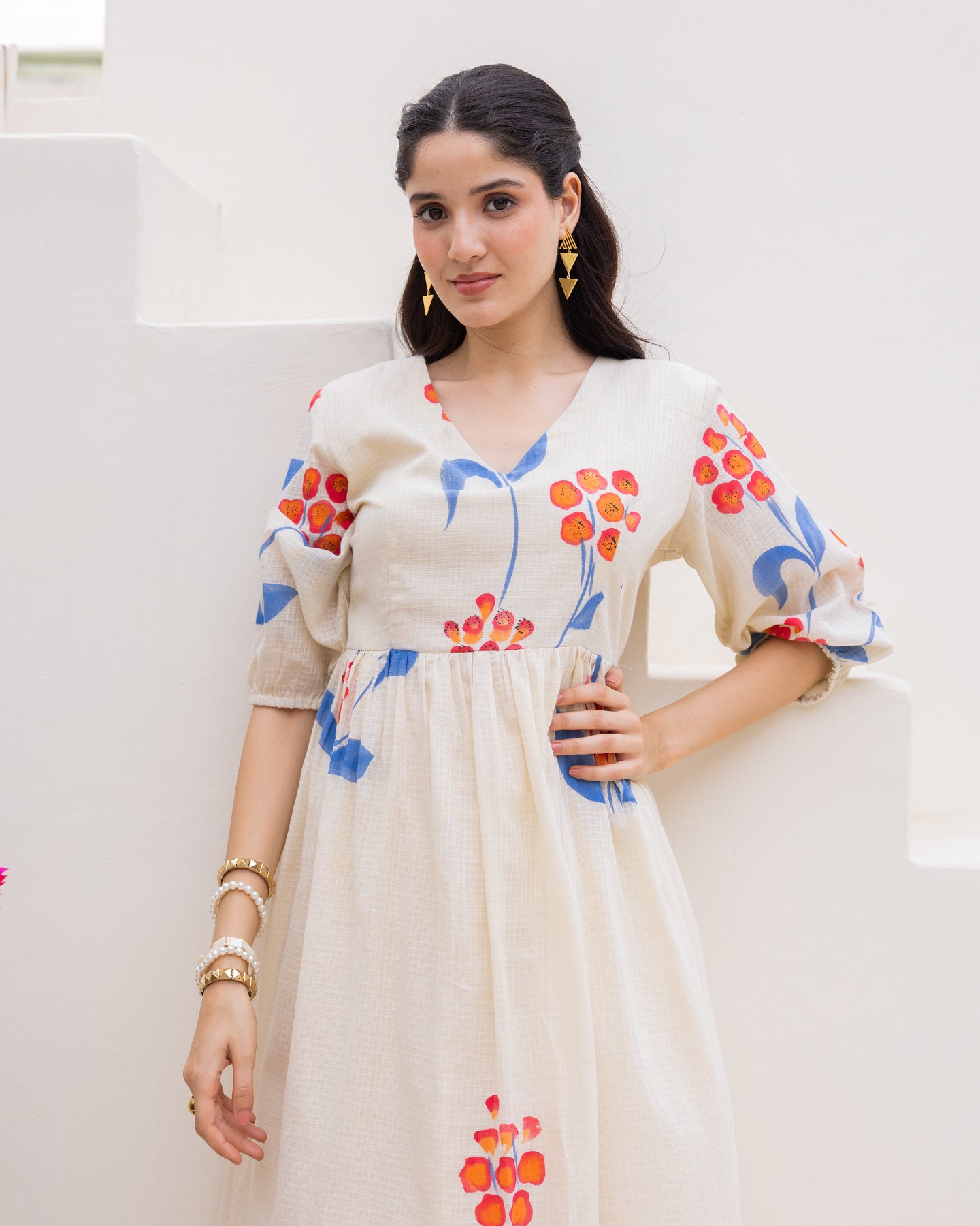 Off-White Floral Kota Dress