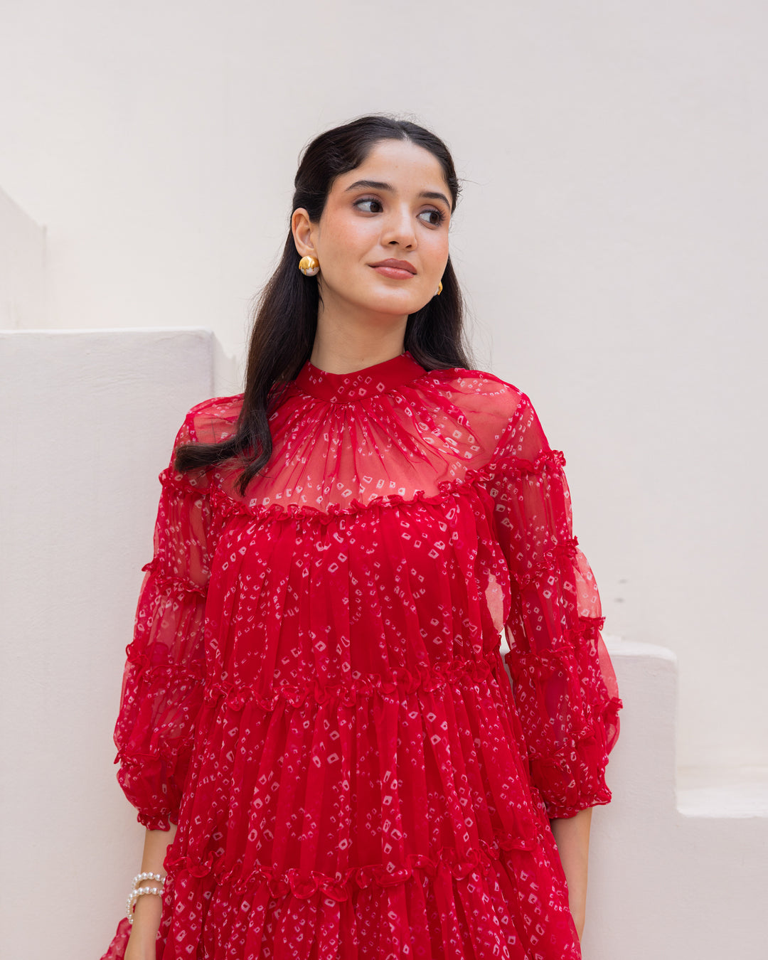 Red Chiffon Tiered Dress