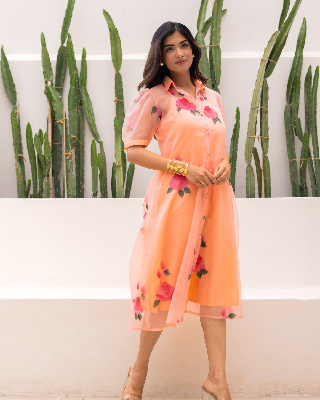 Peach Organza Shirt Dress