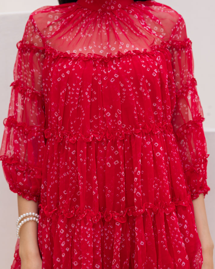 Red Chiffon Tiered Dress