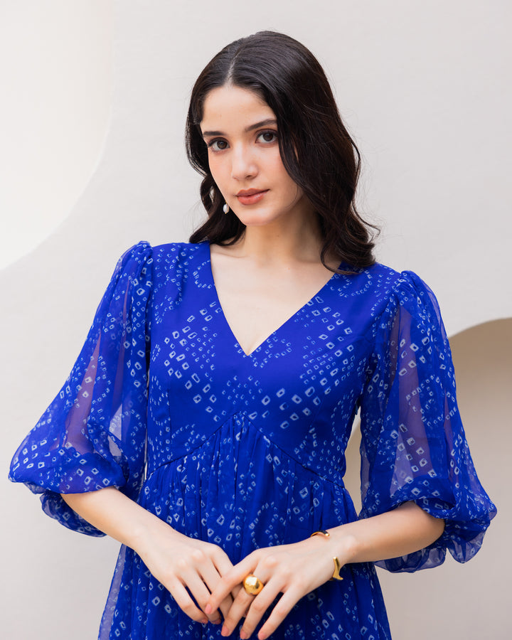 Blue Bandhani Maxi Dress