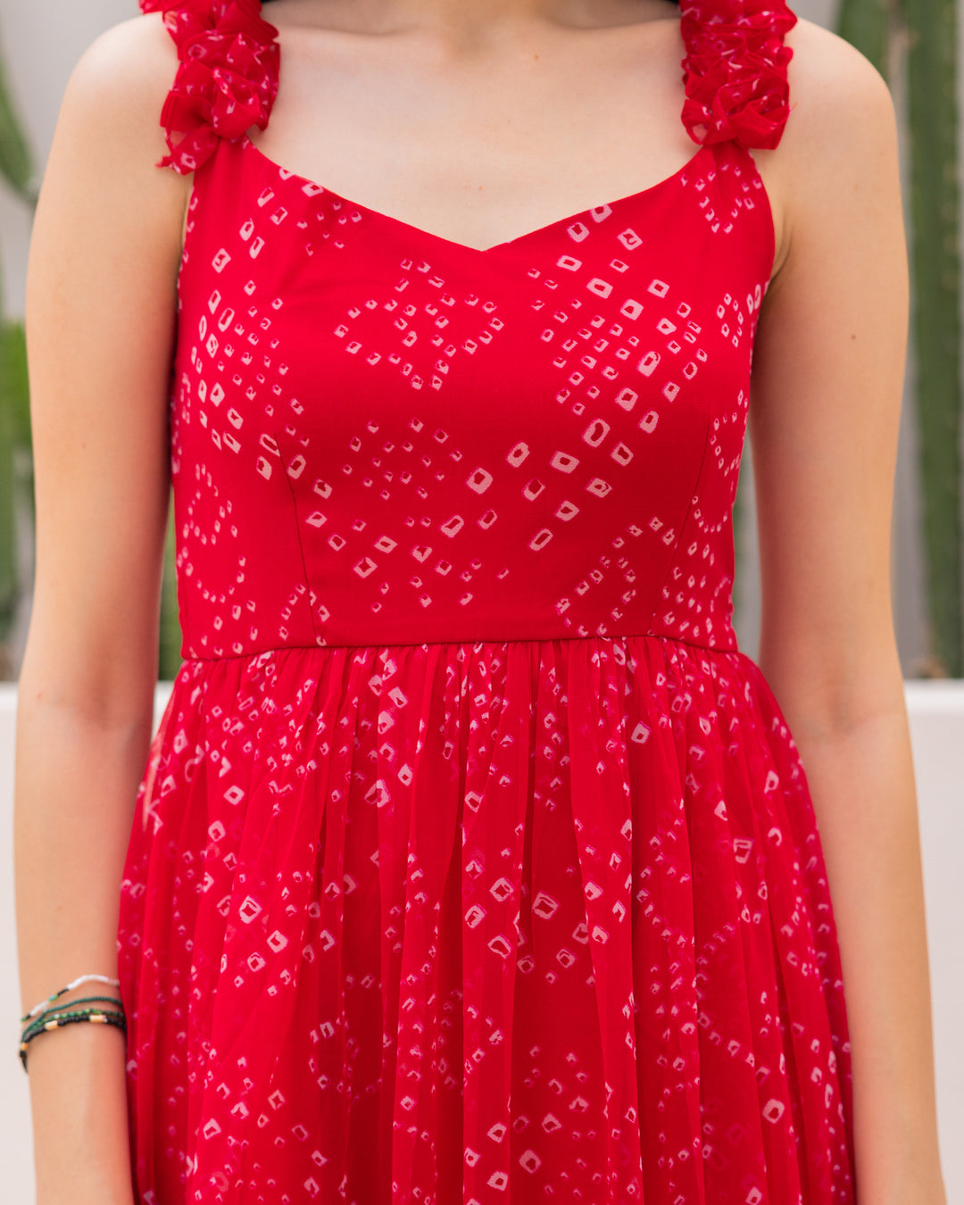 Red chiffon Bandhani Dress