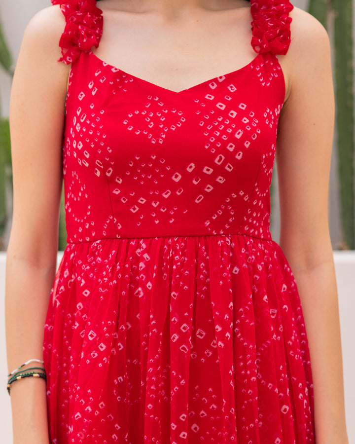 Red chiffon Bandhani Dress