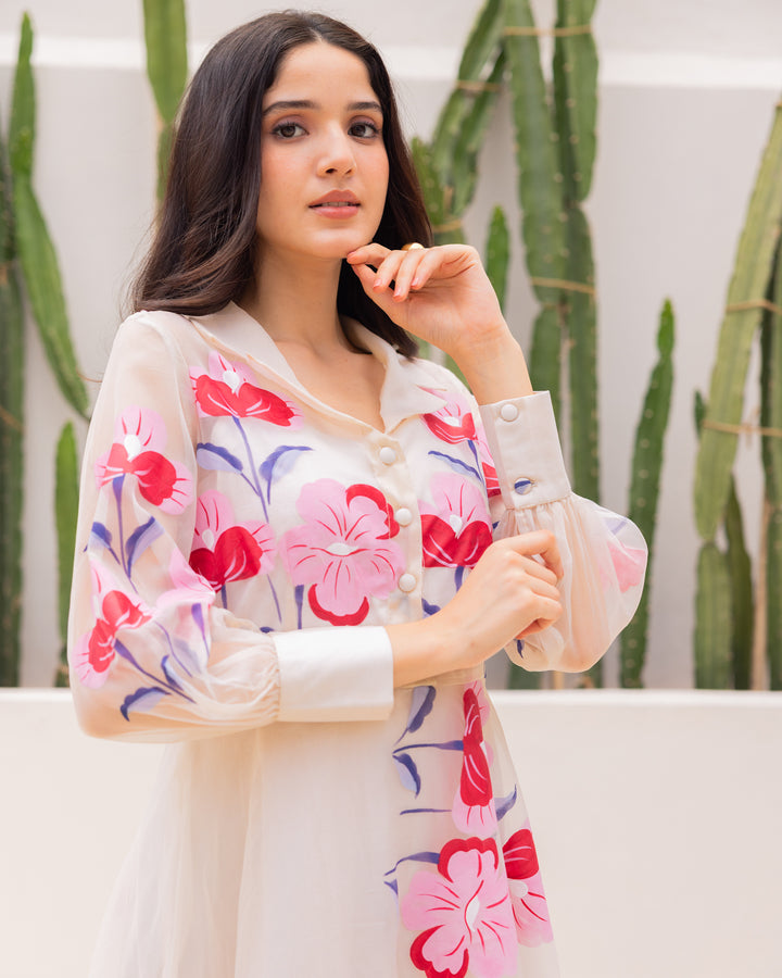 Off-white Organza Floral Dress