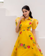 Mustard Organza Floral Dress