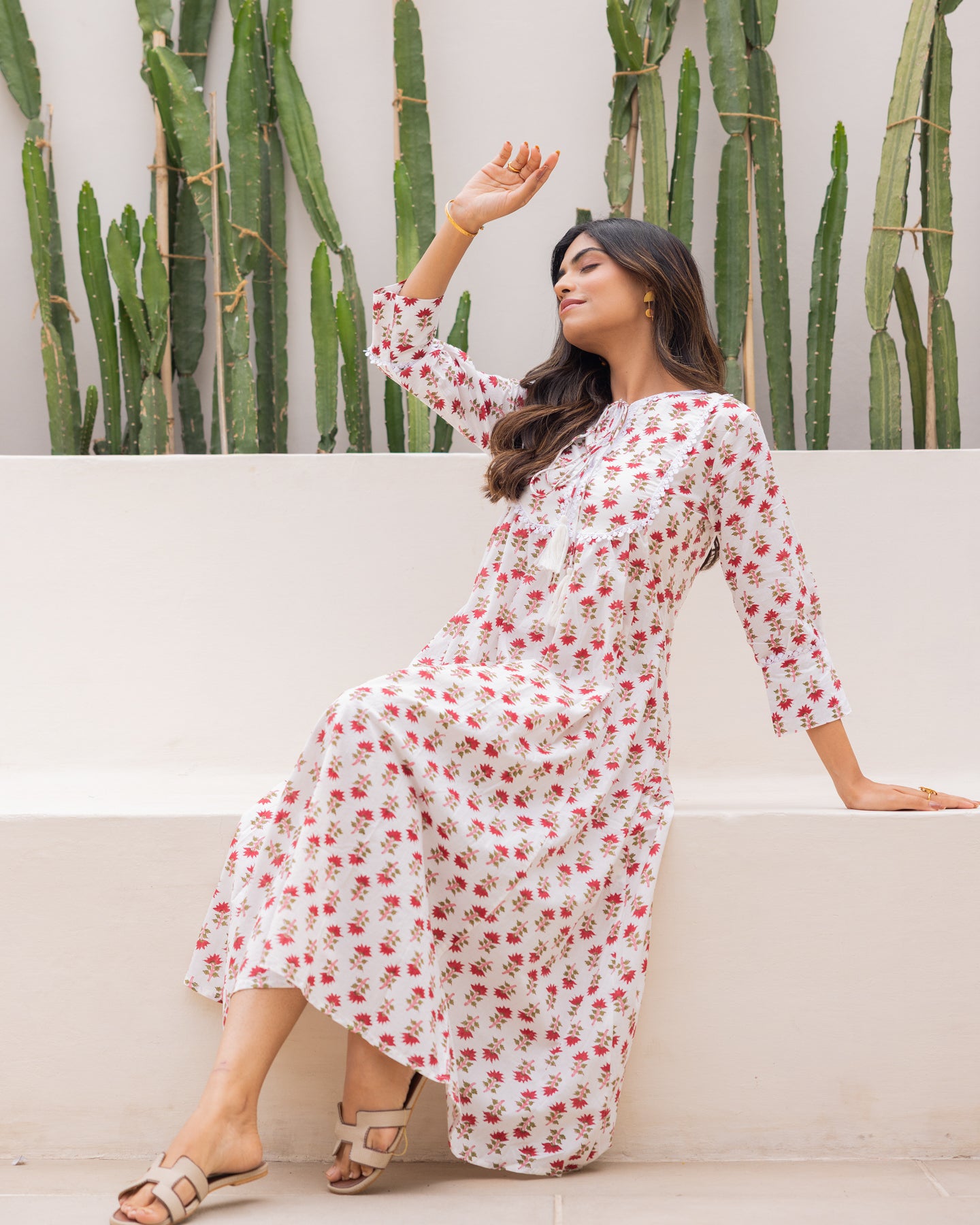 Red Handblock Printed Dress