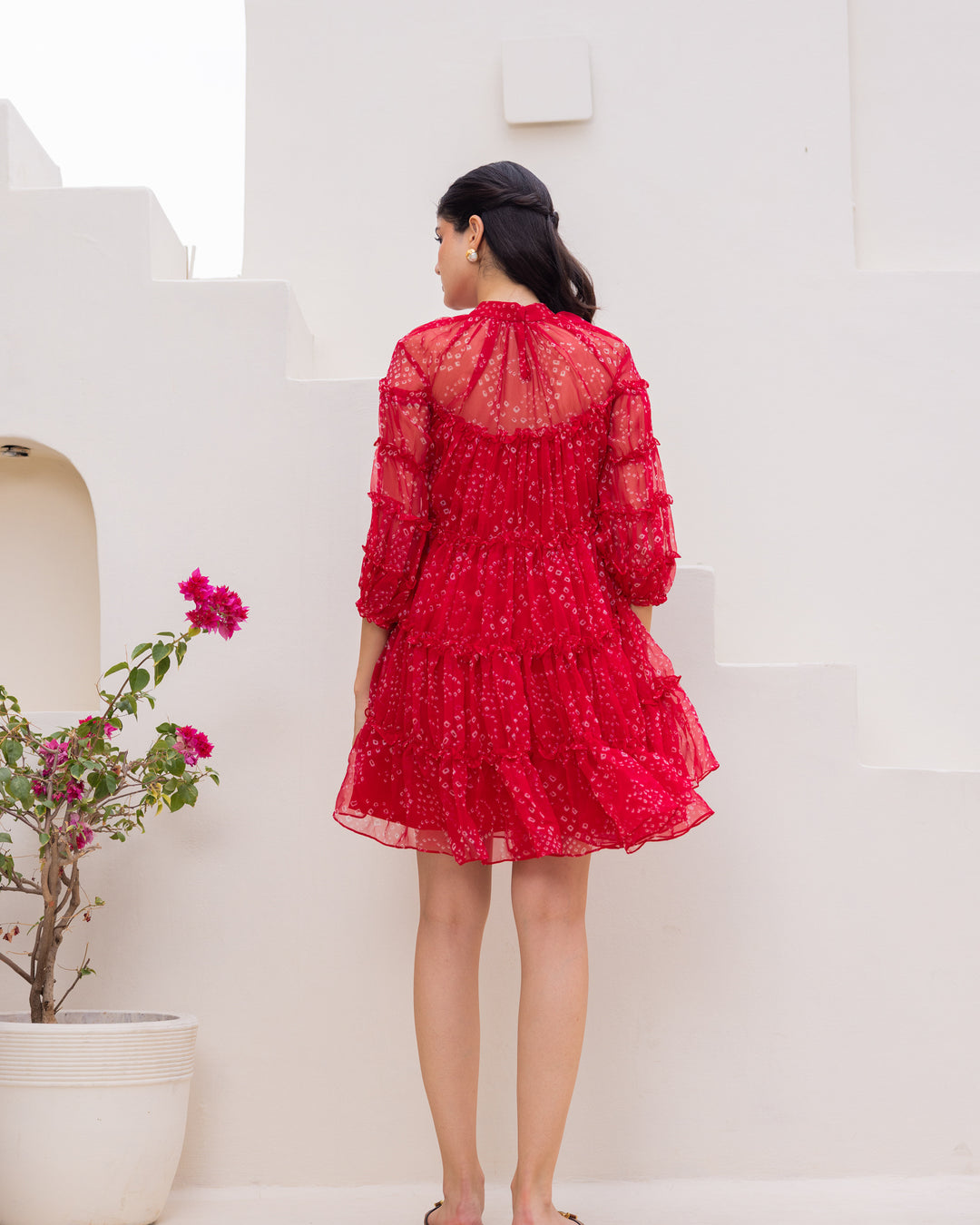 Red Chiffon Tiered Dress