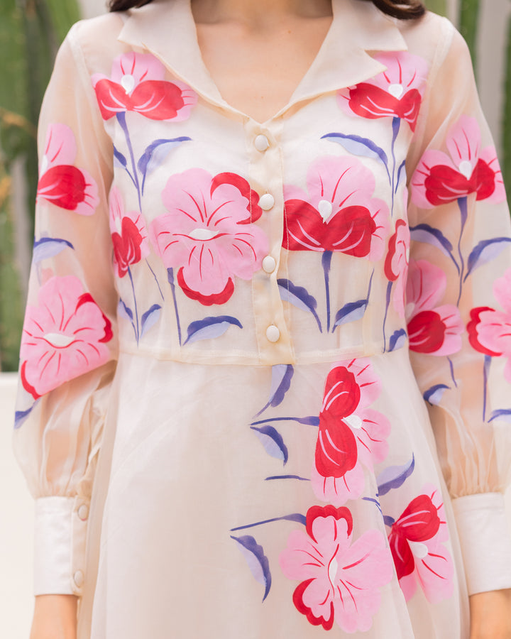 Off-white Organza Floral Dress