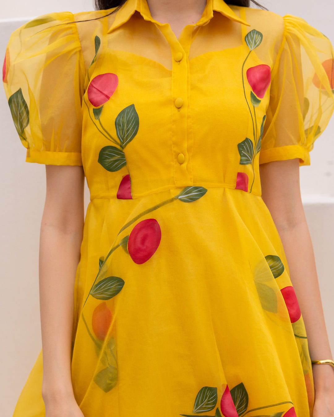 Mustard Organza Floral Dress