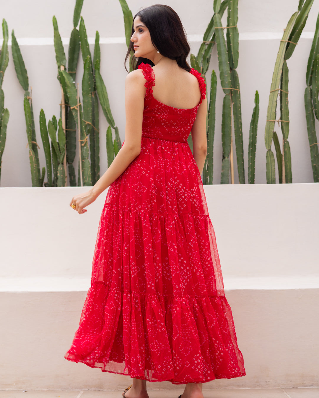 Red chiffon Bandhani Dress