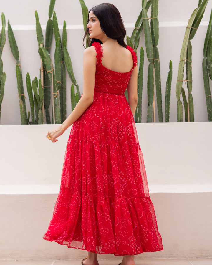 Red chiffon Bandhani Dress