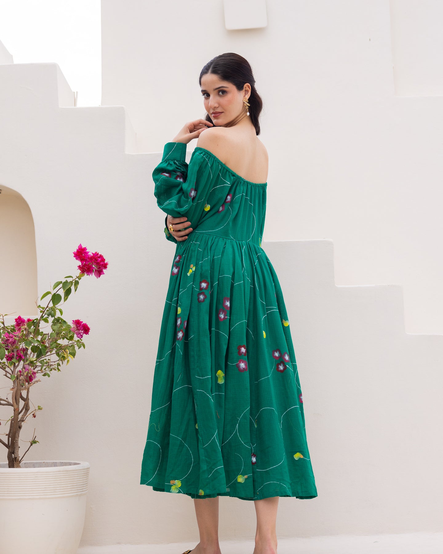 Deep Green Floral Dress