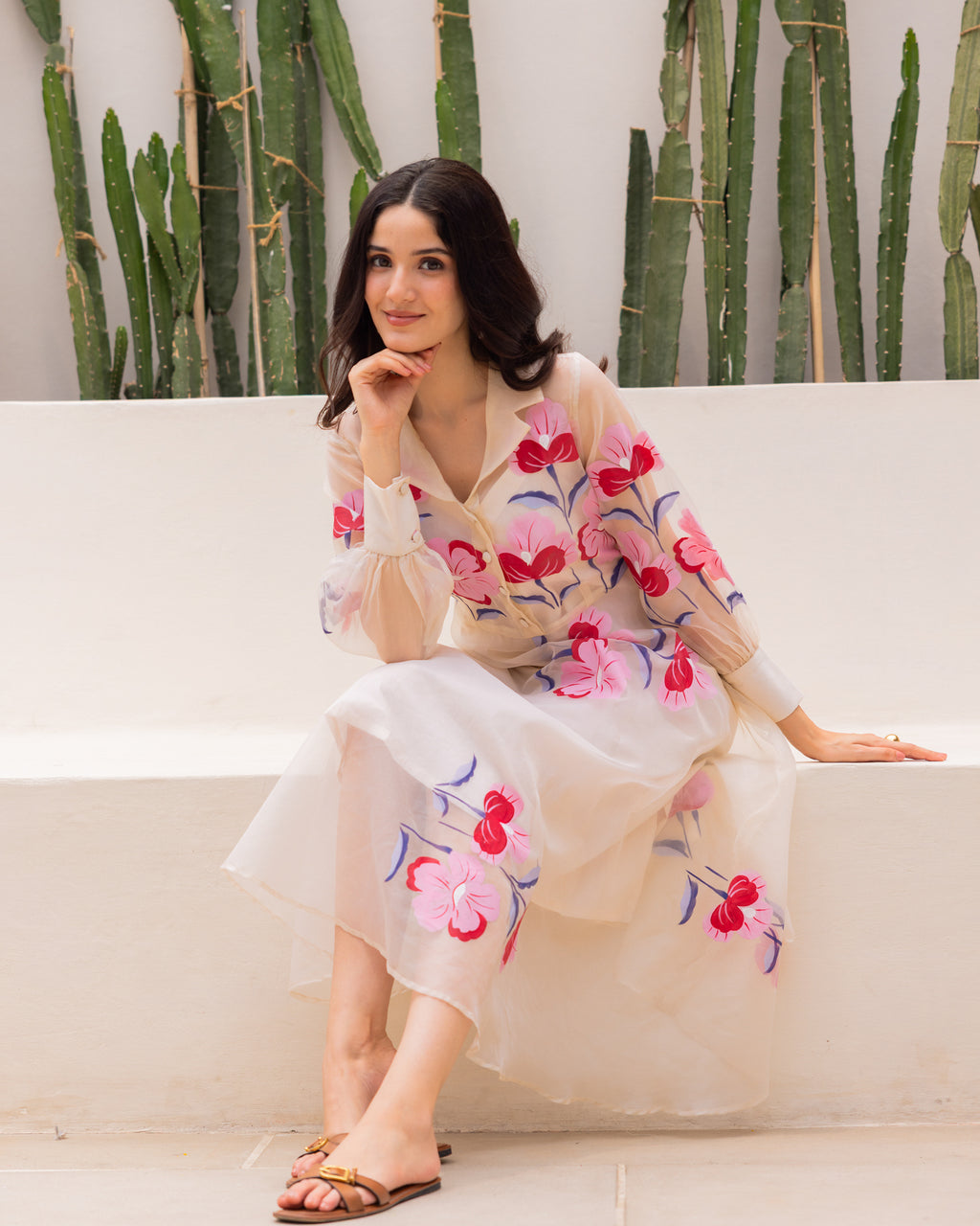 Off-white Organza Floral Dress