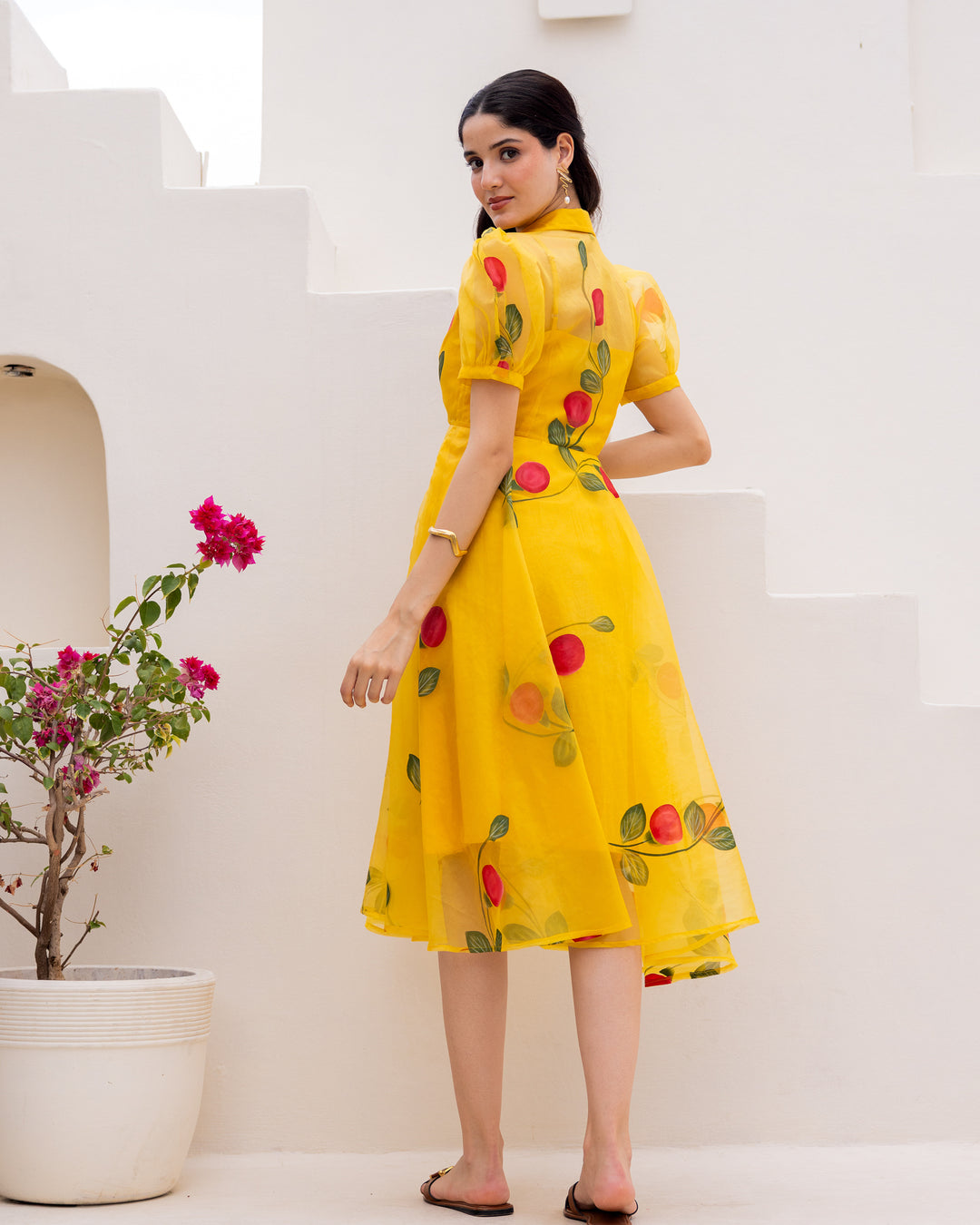 Mustard Organza Floral Dress