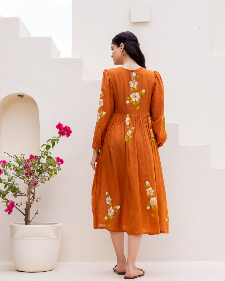 Brown Floral Handpaint Kota Dress